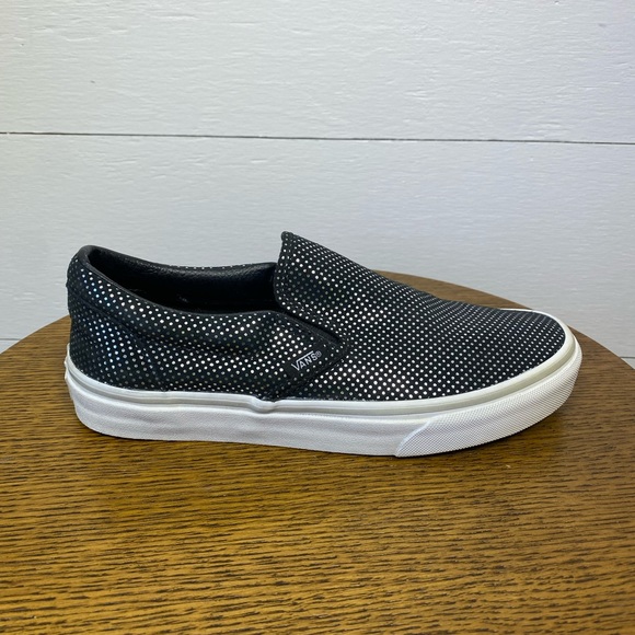Vans Shoes - Vans, metallic silver dots, black slip ons